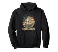 Land of the Free Since 1776 Patriotic US Flag Retro Barca a vela Felpa con Cappuccio