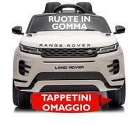 Range Rover Evoque Auto Macchina Elettrica per Bambini 12V con Ruote in Gomma Sedile in Pelle Cintura Sicurezza 5 Punti Telecomando Luci LED MP3 USB Bluetooth Ammortizzatori Tappetini Omaggio Bianco