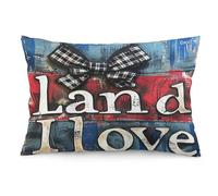 Land That I Love Red White And Blue Gingham Bow Federe Decorative Morbida Fodere per Cuscini Quadrate Fodera per Cuscino Decorativi per Casa Esterno Decorazione 40X60Cm