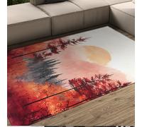 LANDERSION Foresta nebbiosa tramonto paesaggio area tappeto albero rosso montagne cinese acquerello arte tappeto morbido pelo basso tiro tappeti per lo studio cucina 80x150cm