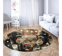 LANDERSION Gentleman Monkey Round Area Tappeto Tappeti lavabili design d'arte moderna Tappeto antiscivolo leggero antiscivolo per appartamento sotto il tavolo 160cm