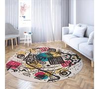 LANDERSION Graffiti Style 80cm Tappeto rotondo Modern Abstract Geometric Line Art Tappeti morbidi per ambienti interni per camera da letto tappeto a pelo basso lavabile per aula d'ufficio