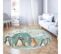 LANDERSION Pinguino invernale 140cm tappeto rotondo divertente animale neve scena decor cerchio area tappeti lavabile antiscivolo pelo corto per camera da letto sala giochi ufficio