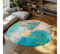 LANDERSION Scena costiera impressionista Tappeto rotondo 150cm Vivaci barche a vela azzurre oceaniche Paesaggio sul mare Tappeti a pelo basso lavabili Decorazione moderna per la casa