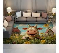 LANDERSION Simpatici tappeti di mucca dei cartoni animati pastorale girasole cabina 3d scena di campagna area tappeto lavabile Tappeto antiscivolo per l'aula della scuola materna 120x180cm