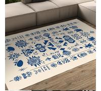 LANDERSION Tappeti Chic Farmhouse Blu Simmetrico Folk Art Design Area Tappeto Portatile Antiscivolo Sottile Tappeto per Soggiorno Balcone Studio Cucina 140x200cm