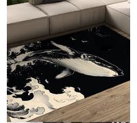 LANDERSION Tappeti da soggiorno in stile giapponese Balena Onda gigante Tappeto in bianco e nero per corridoi tappeto sottile morbido lavabile per cucina ufficio 80x150cm