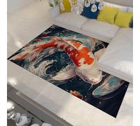 LANDERSION Tappeti giapponesi Koi Fish Ocean Wave Pattern Lavabile Grande Tappeto Antiscivolo Tappeto Rettangolari Sottili per Cucina Camera Da Letto Corridoi Decor 150x210cm