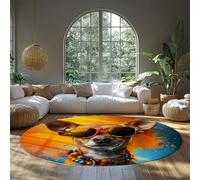 LANDERSION Tappeti rotondi per cani di moda animali con occhiali cerchio di arte splash zerbino giallo tappeto morbido a pelo basso lavabile per il balcone del soggiorno 240cm