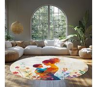 LANDERSION Tappeti rotondi per la Festa Mamma 200cm Arte Estetica Moderna Zerbino d'ingresso interno Acquerello Floreale lavabile Tappeto per soggiorno Moquette a cerchio sottile