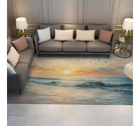LANDERSION Tappeti Sunset Coastal Beach Area per soggiorno Camera da letto Ampia moquette antiscivolo Tappeti romantici unici in stile Art Deco per l'ufficio domestico 150x210cm