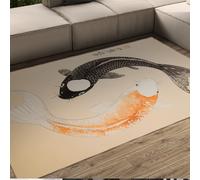 LANDERSION Tappeti tradizionali orientali Giapponese Koi Fish Nero Arancione Tappetino per soggiorno Pranzo Dormitorio Camera da letto Home Decor 80x150cm