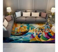 LANDERSION Tappeto astratto cubista 90X150cm Zerbino in stile moderno di metà secolo Mito costiero e barca a vela Tappeti colorati d'arte Morbido lavabile per il soggiorno