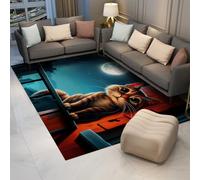 LANDERSION Tappeto Cute Cat Moon 140x200cm Tappeto personalizzato a tema animale per arredamento casa City Night Scene tappeti antiscivolo lavabili per soggiorno cucina