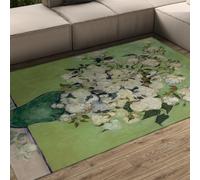 LANDERSION Tappeto d'arte classico per la camera da letto del soggiorno 100x150cm Tappeto a vaso stampato White Roses lavabile tappetino verde a pelo basso per cucina Studio Studio