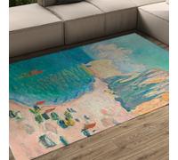 LANDERSION Tappeto Impressionista della Scena Costiera 100x150cm Vivaci barche a vela azzurre oceaniche Tappeti lavabili per il paesaggio sul mare Moderni tappeti per la casa Tappetino a pelo basso