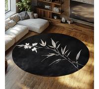 LANDERSION Tappeto nero rotondo 240cm Tappeto da area per soggiorno Camera da letto Foglio di bambù minimalista Decorazione orientale vintage Estetica Antiscivolo Tappetino da interno lavabile