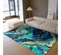 LANDERSION Tappeto per a stampa Abstract Fluid Art 160x230cm Tema moda blu oro facile da pulire Tappeto antiscivolo a pelo basso per camera da letto soggiorno studio