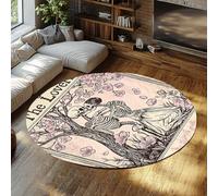 LANDERSION Tappeto rotondo 150cm Tappeti gotici scheletro per coppie a cerchio per soggiorno tappeti vintage floreali romantici lavabili sottili per camera da letto
