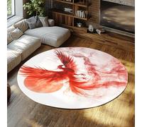 LANDERSION Tappeto rotondo a tema animale Fenice volante sole rosso Art Decor Tappetino morbido Lavabile Antiscivolo Facile da pulire Tappeto per camera da letto Ufficio 240cm