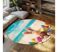 LANDERSION Tappeto rotondo coniglietto di Pasqua uovo vibrante oceano spiaggia tema cerchio area tappeti morbido lavabile antiscivolo tiro tappeto per balcone patio sotto il tavolo 200cm