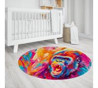 LANDERSION Tappeto rotondo Fierce Gorilla Graffiti colorati Tappeti antiscivolo Tappeto circolare a pelo corto per camera da letto Tappetino per interni Arredamento per interni 150cm