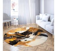 LANDERSION Tappeto rotondo lavabile 80cm retro in gomma antiscivolo tappeto astratto morbido nero e oro per i tappeti graffiti per camera da letto cucina ingresso nel corridoio ingresso