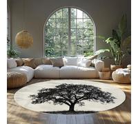 LANDERSION Tappeto rotondo Lonely Tree 90cm Tappeti da area Neri Tappeti bianchi per dentro Tappeti per camera da letto Moquette antiscivolo lavabile per soggiorno Sala da pranzo Casa colonica