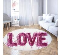 LANDERSION Tappeto rotondo Love Letter 240cm Decorazioni moderne per le feste tappeti a cerchio per soggiorno tappeto morbido a pelo basso lavabile per la lavanderia da pranzo