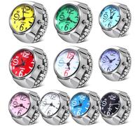 Landical 10 Pz Orologio da dito Anello per Donne Uomini Regolabile Orologio Anelli Bulk Creativo Elastico Rotondo Al Quarzo Anello Orologi, Colore fresco, Vintage, moderno