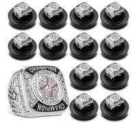 Landical 12 anelli argentati per campionato di baseball, trofeo con palla, regalo per campionato, premio sportivo, con catena per il collo e supporto per torneo o campione della lega