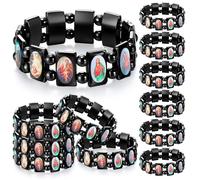 Landical 12 braccialetti cristiani in ematite con santi cattolici ortodossi religiosi elastici con icone sacre regali di preghiera, about 2.55 inches, ematite, Ematite