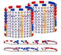 Landical 30 braccialetti dell'amicizia colorati con Gesù che ti ama, per bambini, uomini, donne, braccialetti religiosi, San Valentino, Pasqua, caccia, regalo per chiesa (rosso, blu, bianco)