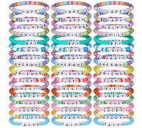 Landical 64 braccialetti dell'amicizia da donna sfusi braccialetti con perline Heishi surfisti braccialetti ispiratori impilabili braccialetti in vinile elasticizzato perline braccialetti per amici