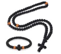 Landical Set di 2 braccialetti per preghiera ortodossa, fatti a mano, con 100 nodi e 33 nodi cristiani, rosario greco, protezione e croce, regalo (marrone, stile classico)