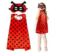 Landifor 2pz Costume Coccinella Bambina Lady Bug Travestimenti Bambina Costume Coccinella Accessori- Rosso e Nero Costumi Mantello e Maschera di Corno-per Carnevale Halloween Imitazione Festa Regalo
