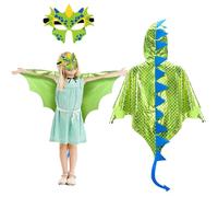 Landifor 2pz Costume da Mantello da Dinosauro Mantello Dinosauro Bambino Dinosauri per Bambini Mantello con Maschera Cosplay Drago Verde Fluorescente-per Bambini Festa Regalo Carnevale Hallowe Natale