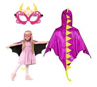 Landifor 2pz Costume da Mantello da Dinosauro Mantello Dinosauro Bambino Dinosauri per Bambini Mantello con Maschera Cosplay Drago Magenta-per Bambini Festa Regalo Carnevale Halloween Natale