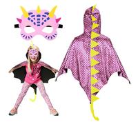 Landifor 2pz Costume da Mantello da Dinosauro Mantello Dinosauro Bambino Dinosauri per Bambini Mantello con Maschera Cosplay Drago Rosa-per Bambini Festa Idea Regalo Carnevale Travestimento (Rosa)