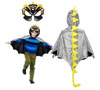 Landifor 2pz Costume da Mantello da Dinosauro Mantello Dinosauro Bambino Dinosauri per Bambini Mantello con Maschera Cosplay Drago Argento-per Bambini Festa Regalo Carnevale Halloween Natale