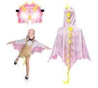 Landifor 2pz Costume da Mantello da Dinosauro Mantello Dinosauro Bambino Dinosauri per Bambini Mantello con Maschera Cosplay Drago Rosa Brillante-per Bambini Festa Regalo Carnevale Halloween Natale