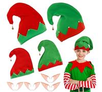 Landifor 8pz Kit Cappello Elfo Verde con Campanelle di Natale Rossi Unisex per Adulti e Bambini-4pz Cappello Elfo 4paia Orecchie da Elf-per Festa Cosplay Elfi Accessorio