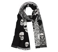 Landisun Sciarpa da uomo invernale calda lunga morbida elegante classica nappe scialle, Teschio (Nero Bianco), M