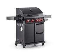 LANDMANN Cool Black 4.1 maxX - Barbecue a gas con 4 fuochi, bruciatore laterale e zona maxX fino a 800 °C | Include griglia per mantenere il calore, ampia superficie grill, coperchio a doppia parete