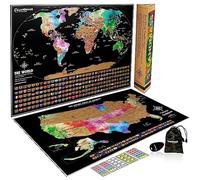 Landmass Poster con mappa del mondo da grattare, mappa USA inclusa, traccia dei tuoi viaggi con bandiere, mappa dettagliata del mondo e degli Stati Uniti, decorazione da parete per casa o ufficio,