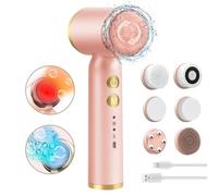 Landmore Spazzola per la pulizia del viso, 6 in 1, ricaricabile, IPX7, impermeabile, con 6 testine, 3 velocità e spa per massaggio e pulizia profonda, rosa