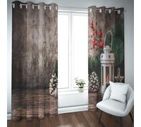 LANDOCROWN Albero rustico texture modello tende oscuranti Decorazioni per la tavola di Natale vintage Tende antivento per finestre per la fattoria Country Decor 2x B117 x H183 cm