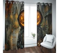 LANDOCROWN Horror Pumpkin Skulls tende oscurante Scena di strada notturna piovosa Halloween Tende oscuranti per camera isolata termicamente per soggiorno 2x B140 x H250 cm