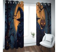 LANDOCROWN Tende oscuranti di Halloween Silhouette mistica della strega al chiaro di luna Gotico Dark College Room Oscuramento Trattamenti per finestre per camera da letto 2x B140 x H300 cm