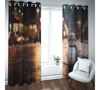 LANDOCROWN Tende oscuranti per la scena della strada invernale per il soggiorno del condominio Pupazzo di neve Urban Night Pattern Tende calde antivento per finestre per balcone 2x B132 x H138 cm